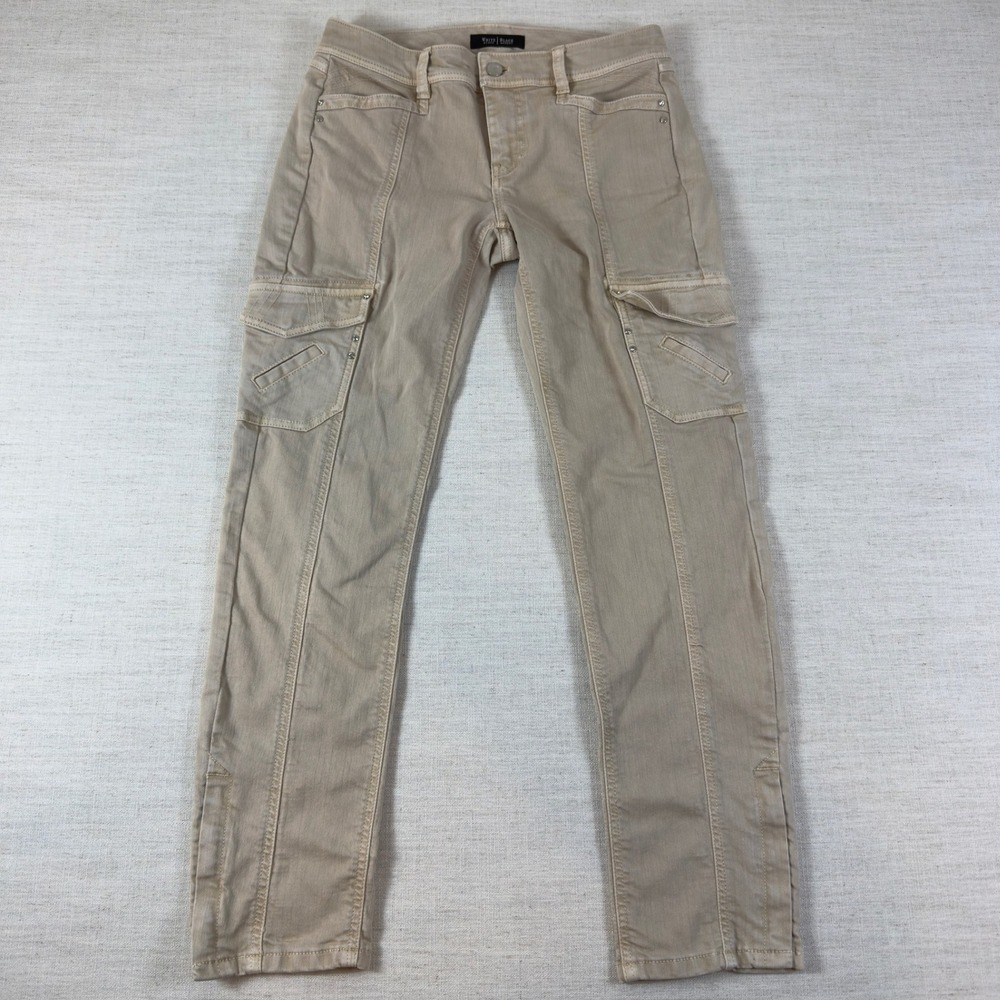 White House Black Market Blanc Tan Beige Denim Slim Cargo Pants Size 4R Utility